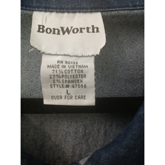 Bon Worth Blue Denim Blouson Style Jacket Stretch Relaxed Fit Zipper Front sz L - Picture 3 of 11